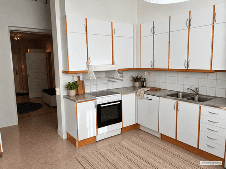 Öppet kök med beige vävd matta.png